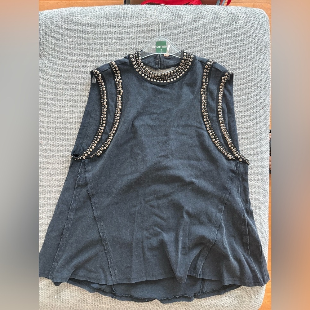Free People Studded Muscle Tank – Washed Black – Size Medium - Picture 7 of 16